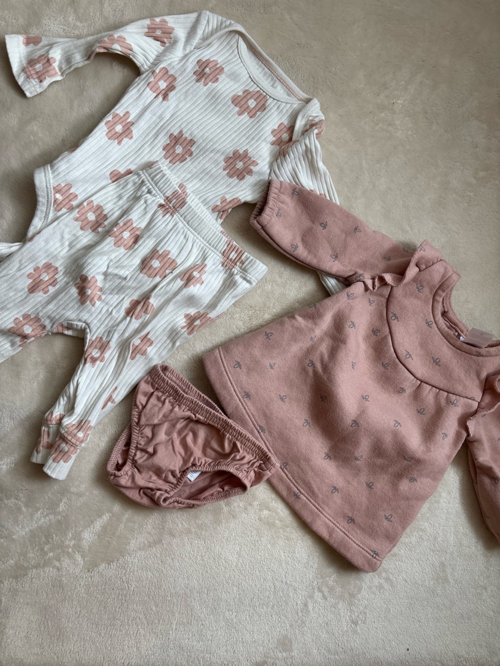 Carter's Mauve Floral Ribbed Top, Pants & Sweater Set